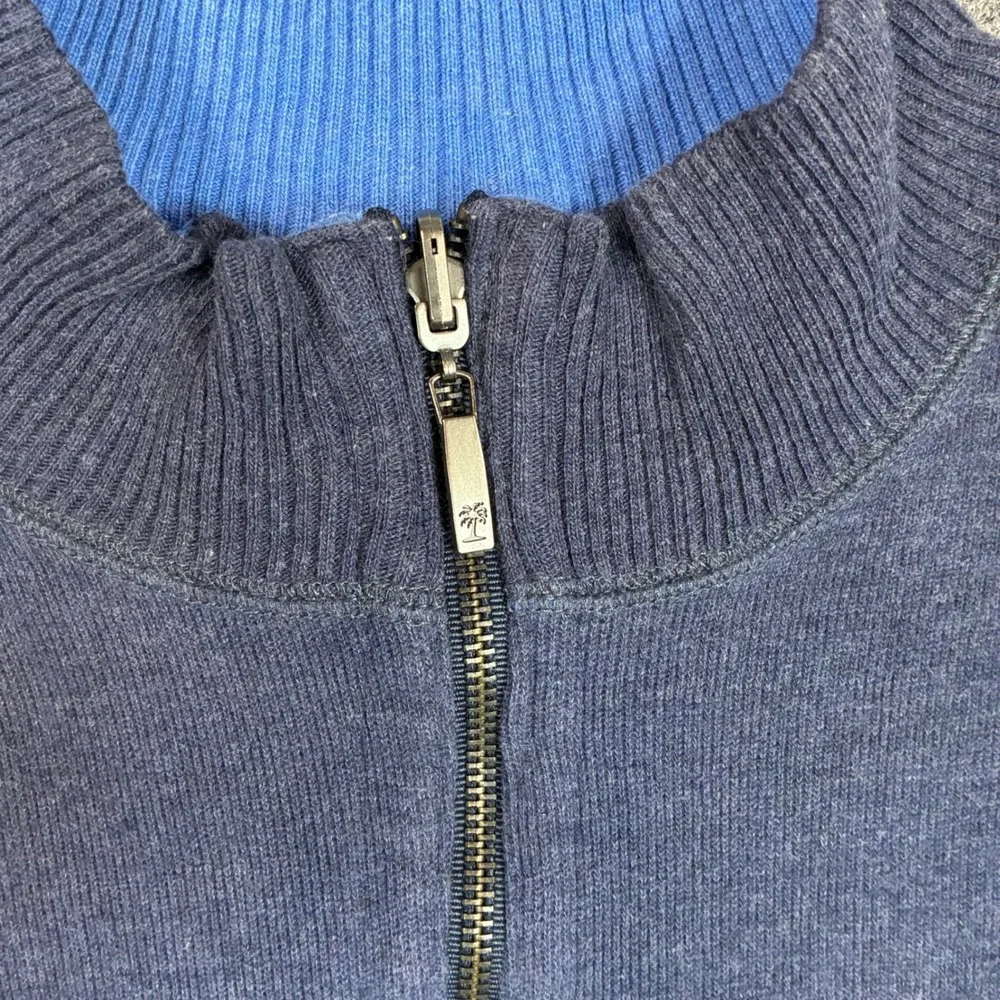 VTG Alan Flusser Mens Size Medium Navy Blue Heather Cotton Quarter Zip Sweater